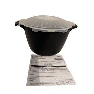 Pampered Chef 2 Quart Micro-Cooker 100009 Black Microwave Steamer Strainer Lid